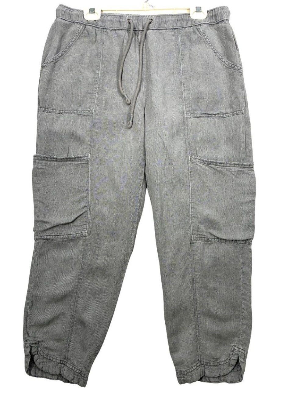 C&C California Gray Linen Lyocell Blend Cargo Jogger Pants Size L Elastic waist